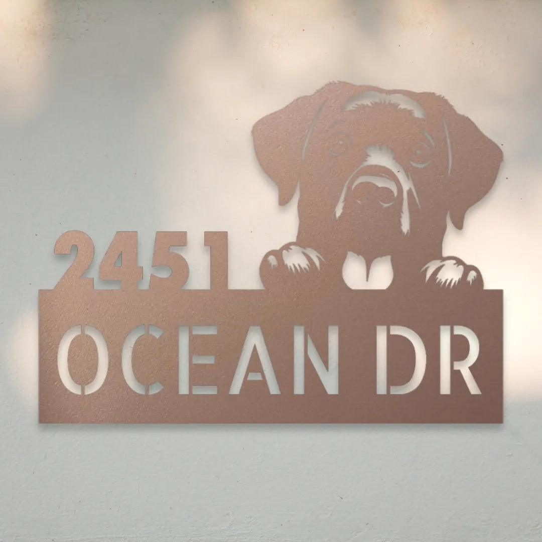 Labrador Retriever Personalized House Number Sign Silhouette in Rose - Custom Dog Wall Art