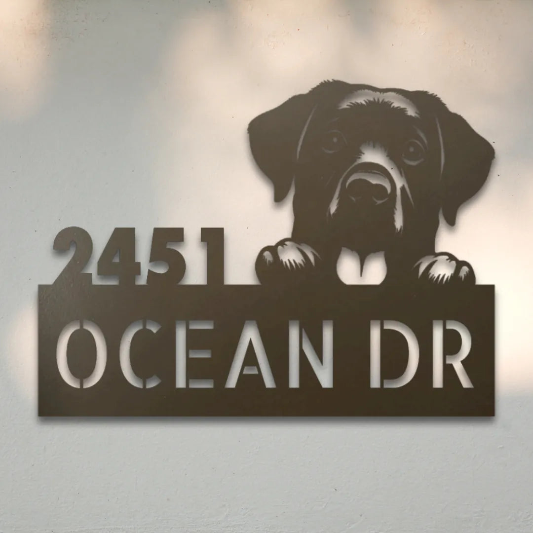 Labrador Retriever Personalized House Number Sign Silhouette in Stone - Custom Dog Wall Art