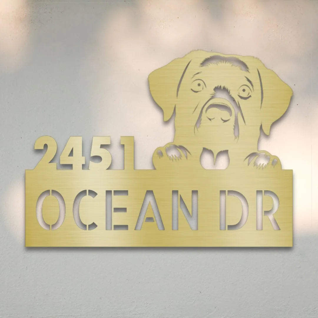 Labrador Retriever Personalized House Number Sign Silhouette in Gold - Custom Dog Wall Art