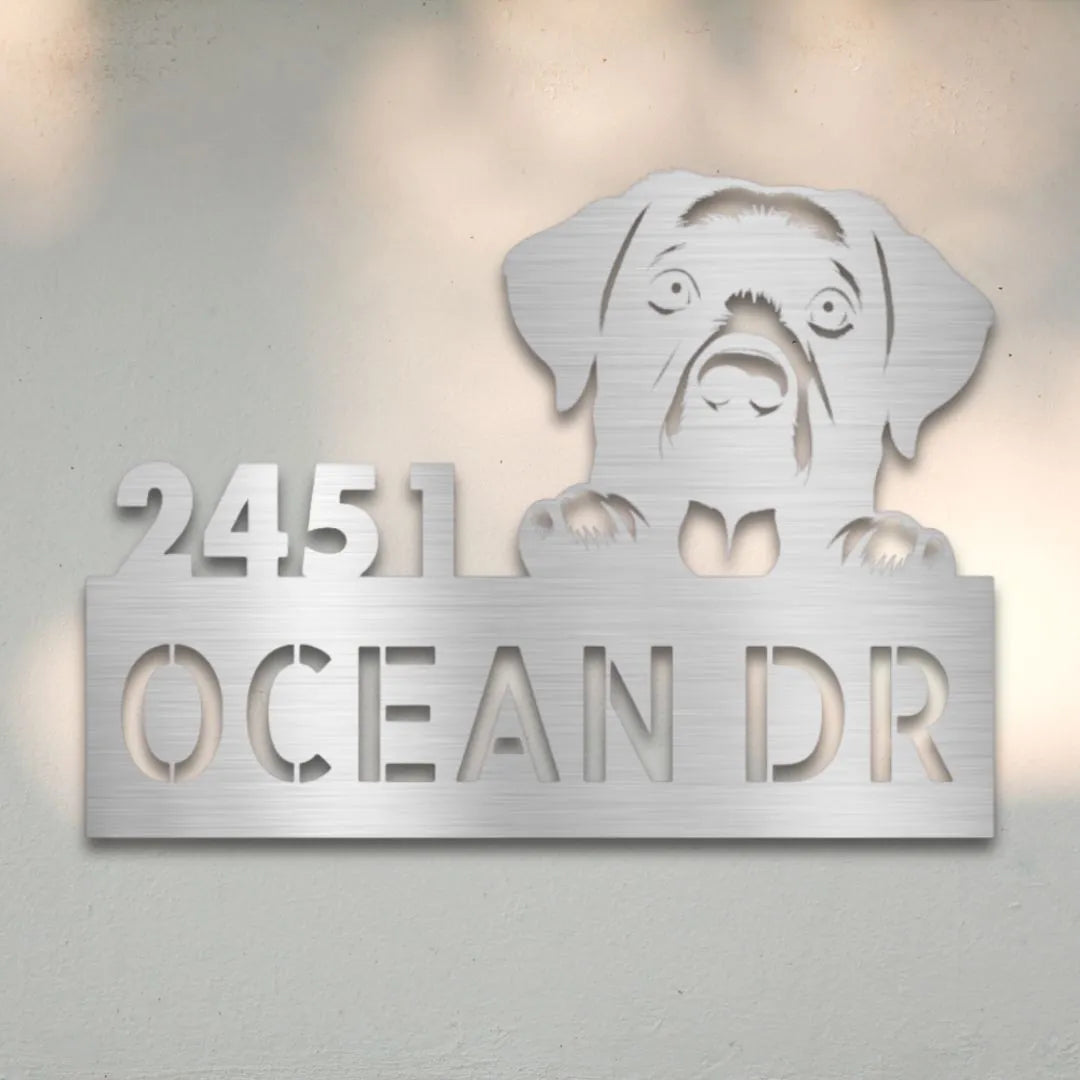 Labrador Retriever Personalized House Number Sign Silhouette in Silver - Custom Dog Wall Art