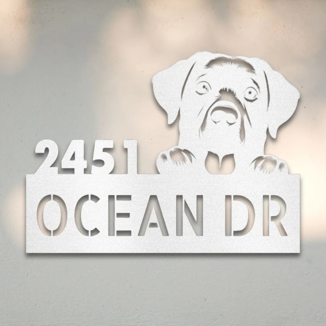 Labrador Retriever Personalized House Number Sign Silhouette in White - Custom Dog Wall Art