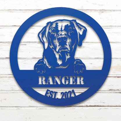 Labrador Retriever Personalized Metal Sign - Custom Dog Wall Art Silhouette in Blue - Custom Dog Wall Art