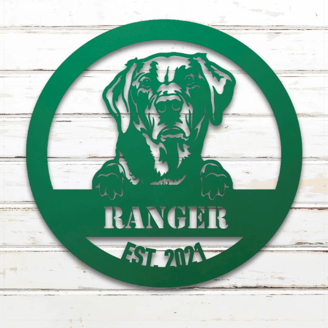 Labrador Retriever Personalized Metal Sign - Custom Dog Wall Art Silhouette in Green - Custom Dog Wall Art