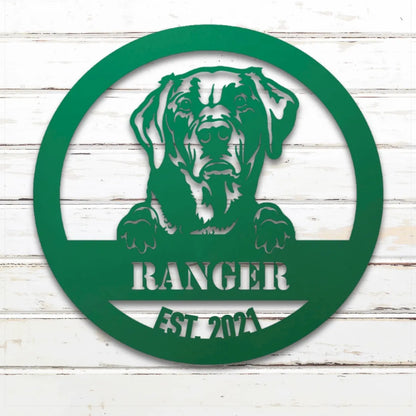 Labrador Retriever Personalized Metal Sign - Custom Dog Wall Art Silhouette in Green - Custom Dog Wall Art
