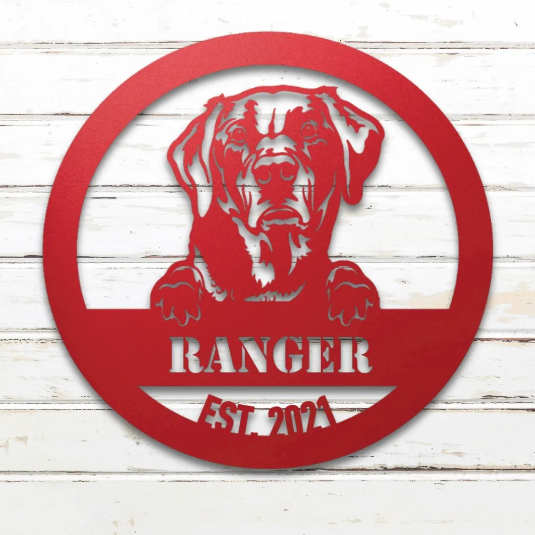 Labrador Retriever Personalized Metal Sign - Custom Dog Wall Art Silhouette in Red - Custom Dog Wall Art