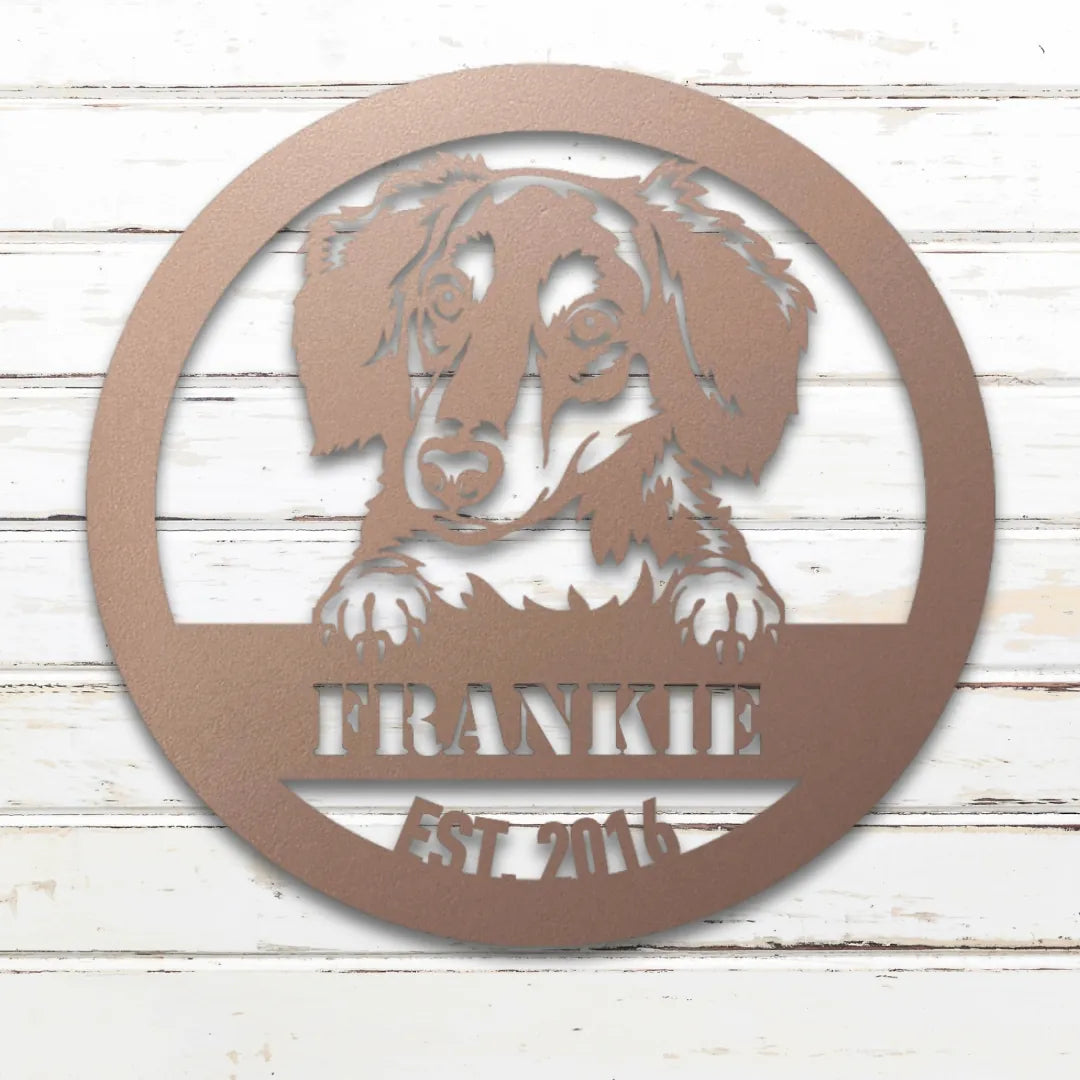 Long-Haired Dachshund Personalized Metal Sign - Custom Dog Wall Art Silhouette in Rose - Custom Dog Wall Art