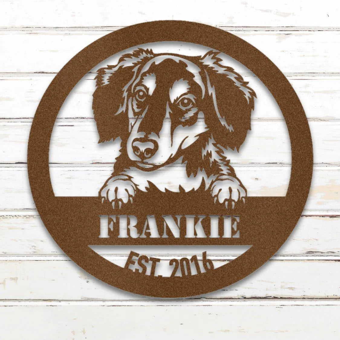 Long-Haired Dachshund Personalized Metal Sign - Custom Dog Wall Art Silhouette in Copper - Custom Dog Wall Art