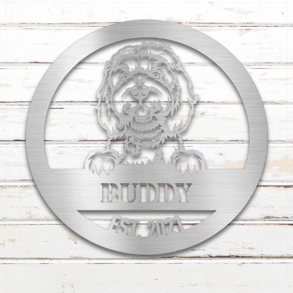 Silver Doodle personalized metal wall art with custom name and year; handcrafted from rustproof, weatherproof American steel | Barkhaus Metal Co.