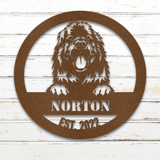 Copper Newfoundland personalized metal wall art with custom name and year; handcrafted from rustproof, weatherproof American steel | Barkhaus Metal Co.