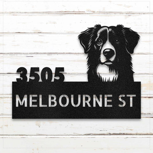 Black Border Terrier metal address sign with house number and personalized text; rustproof and weatherproof | Barkhaus Metal Co.