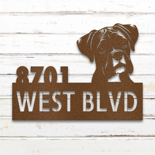Copper Boxer metal address sign with house number and personalized text; rustproof and outdoor-safe | Barkhaus Metal Co.