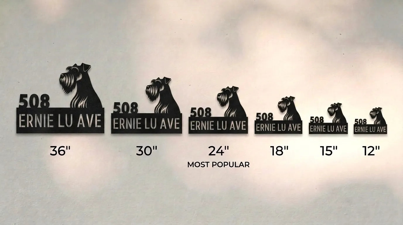 Miniature Schnauzer Personalized Metal House Number Sign Silhouette in - Custom Dog Wall Art