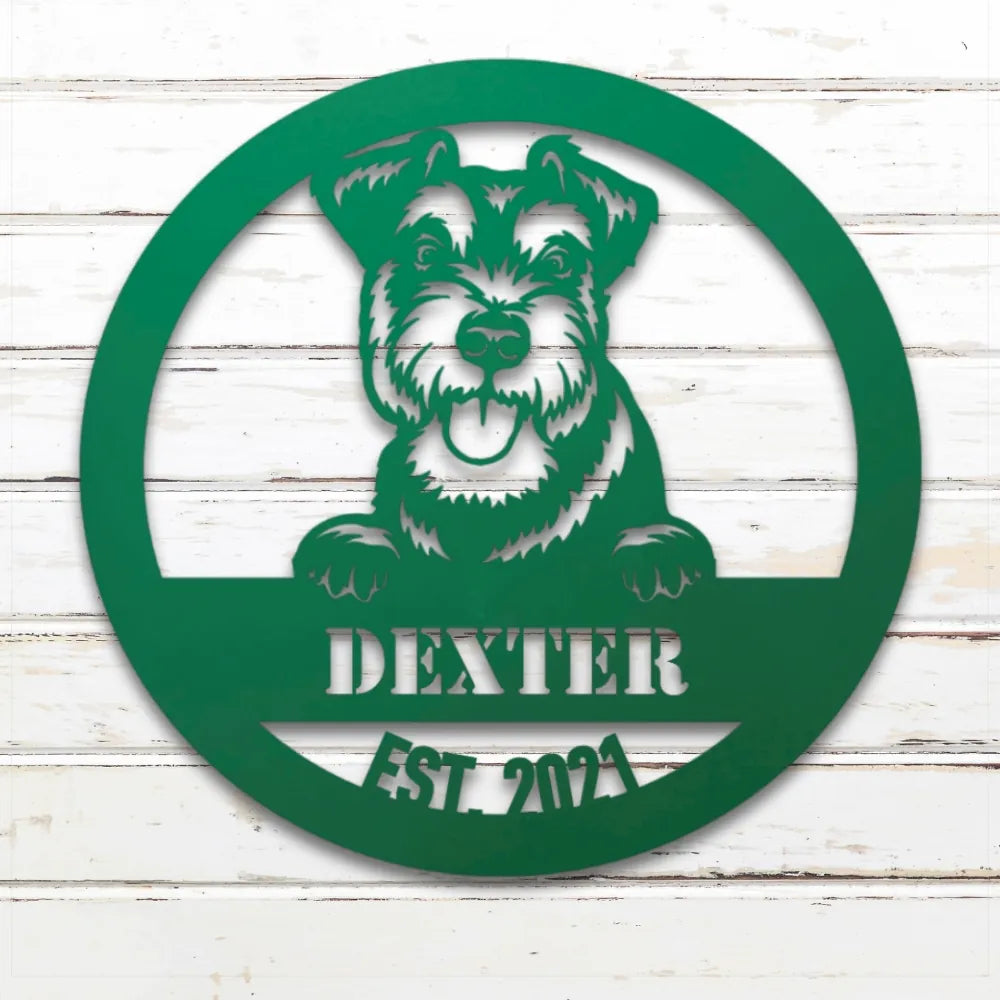 Miniature Schnauzer Personalized Metal Sign - Custom Dog Wall Art Silhouette in Green - Custom Dog Wall Art