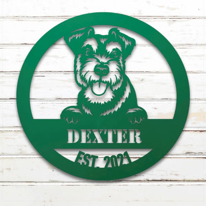 Miniature Schnauzer Personalized Metal Sign - Custom Dog Wall Art Silhouette in Green - Custom Dog Wall Art