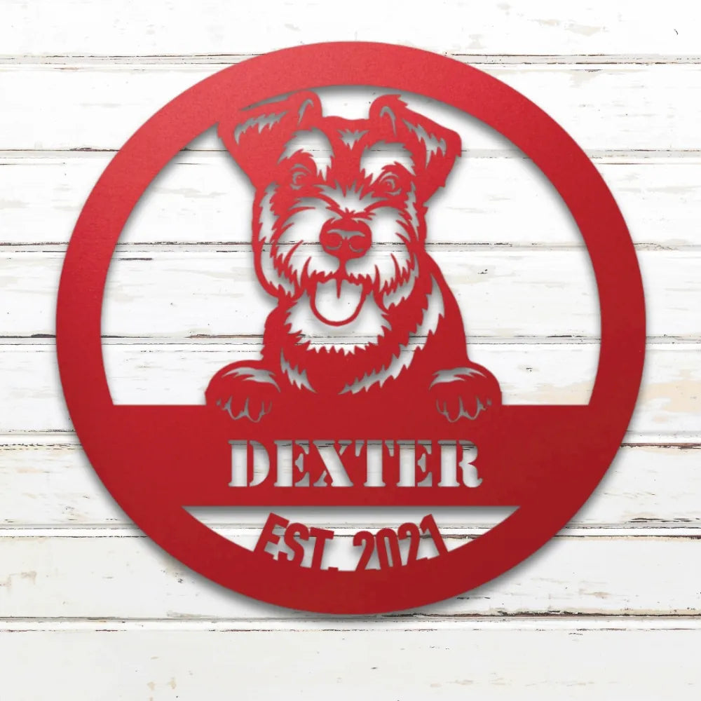 Miniature Schnauzer Personalized Metal Sign - Custom Dog Wall Art Silhouette in Red - Custom Dog Wall Art
