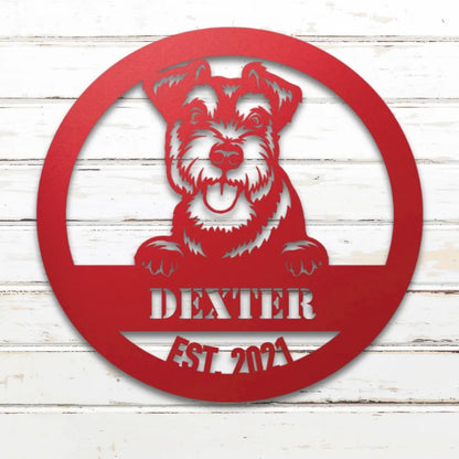 Miniature Schnauzer Personalized Metal Sign - Custom Dog Wall Art Silhouette in Red - Custom Dog Wall Art