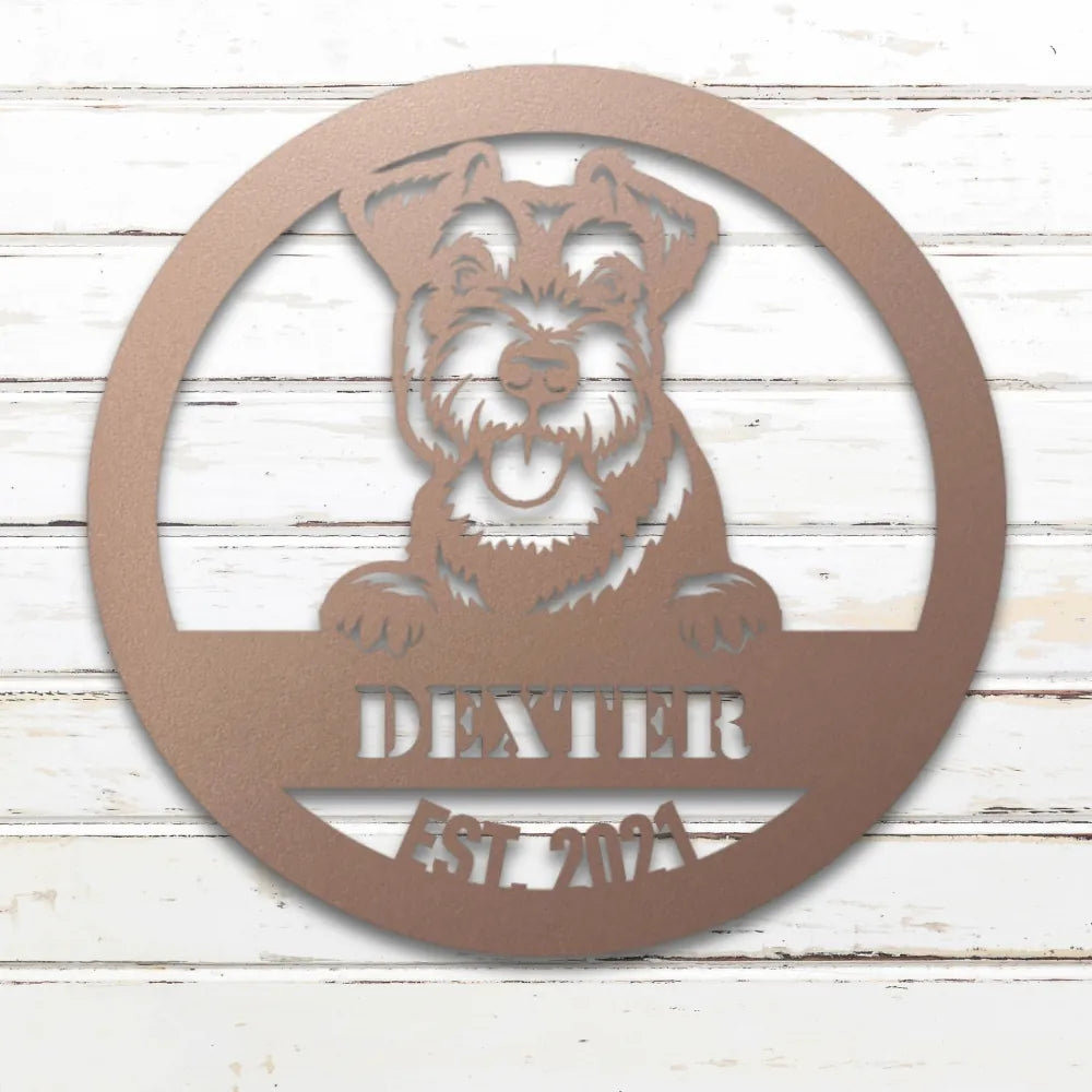Miniature Schnauzer Personalized Metal Sign - Custom Dog Wall Art Silhouette in Rose - Custom Dog Wall Art
