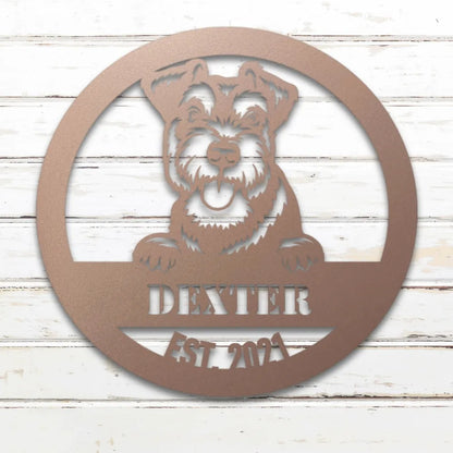 Miniature Schnauzer Personalized Metal Sign - Custom Dog Wall Art Silhouette in Rose - Custom Dog Wall Art