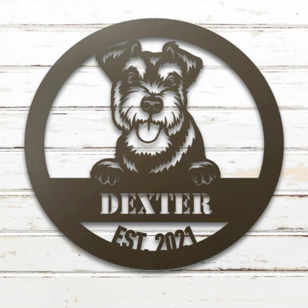 Miniature Schnauzer Personalized Metal Sign - Custom Dog Wall Art Silhouette in Stone - Custom Dog Wall Art