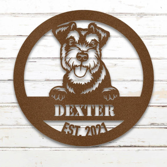 Miniature Schnauzer Personalized Metal Sign - Custom Dog Wall Art Silhouette in Copper - Custom Dog Wall Art