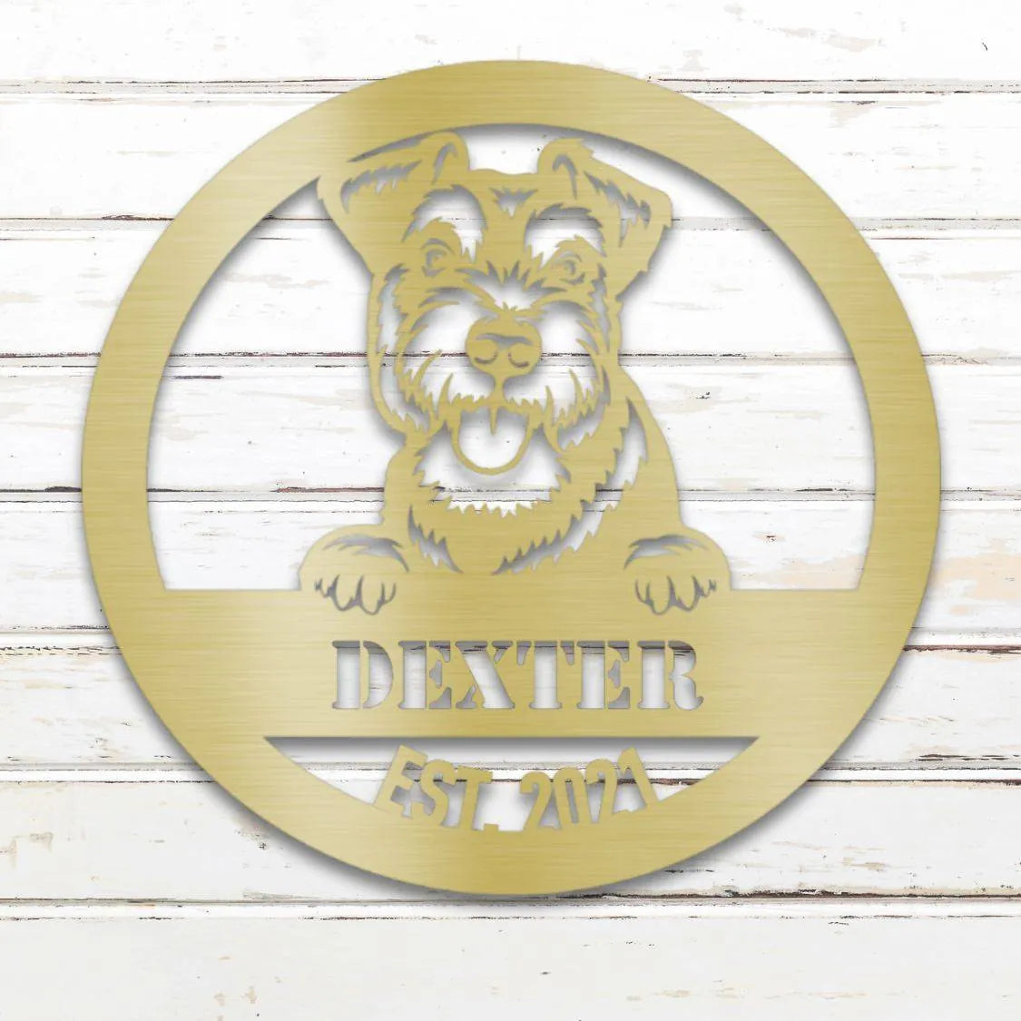 Miniature Schnauzer Personalized Metal Sign - Custom Dog Wall Art Silhouette in Gold - Custom Dog Wall Art