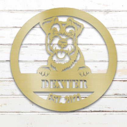 Miniature Schnauzer Personalized Metal Sign - Custom Dog Wall Art Silhouette in Gold - Custom Dog Wall Art