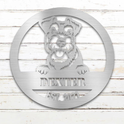 Miniature Schnauzer Personalized Metal Sign - Custom Dog Wall Art Silhouette in Silver - Custom Dog Wall Art