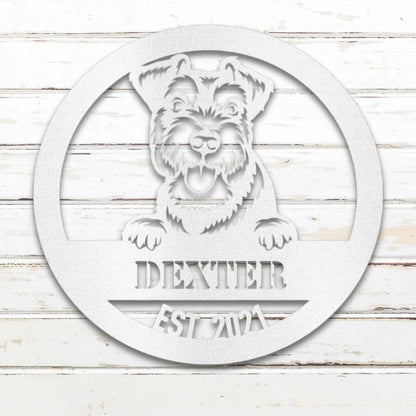 Miniature Schnauzer Personalized Metal Sign - Custom Dog Wall Art Silhouette in White - Custom Dog Wall Art