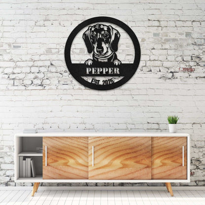 Personalized Dachshund Metal Wall Art – Custom Dog Name Sign | Barkhaus Metal Company