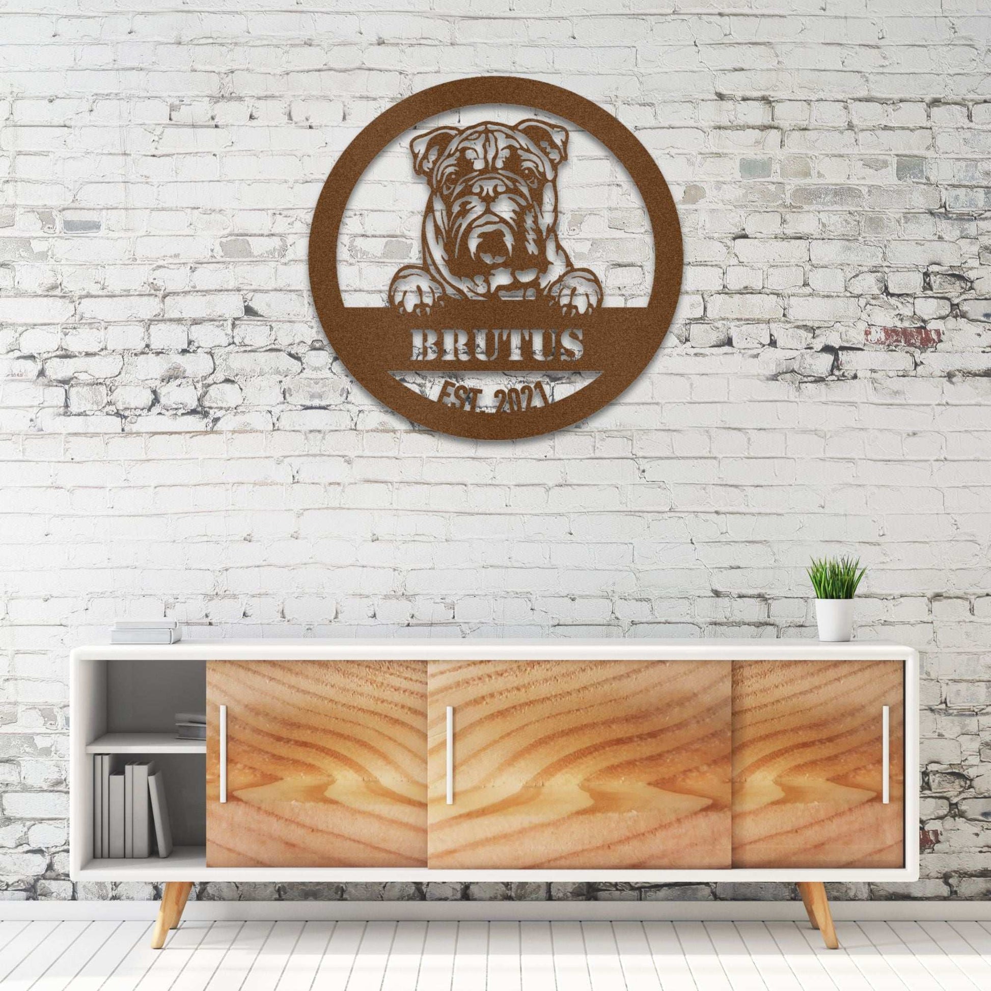 Personalized English Bulldog Metal Wall Art – Custom Dog Name Sign | Barkhaus Metal Company