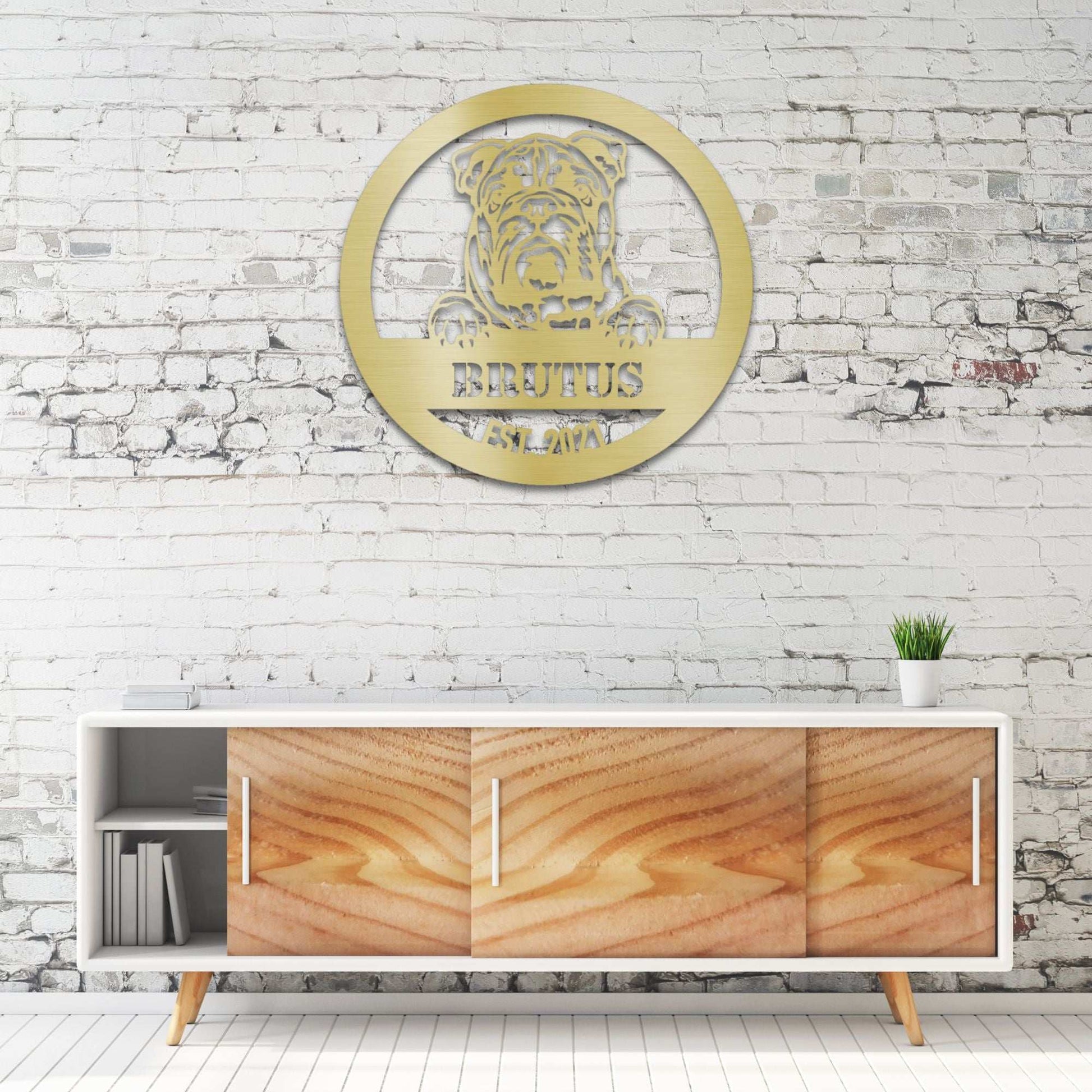Personalized English Bulldog Metal Wall Art – Custom Dog Name Sign | Barkhaus Metal Company