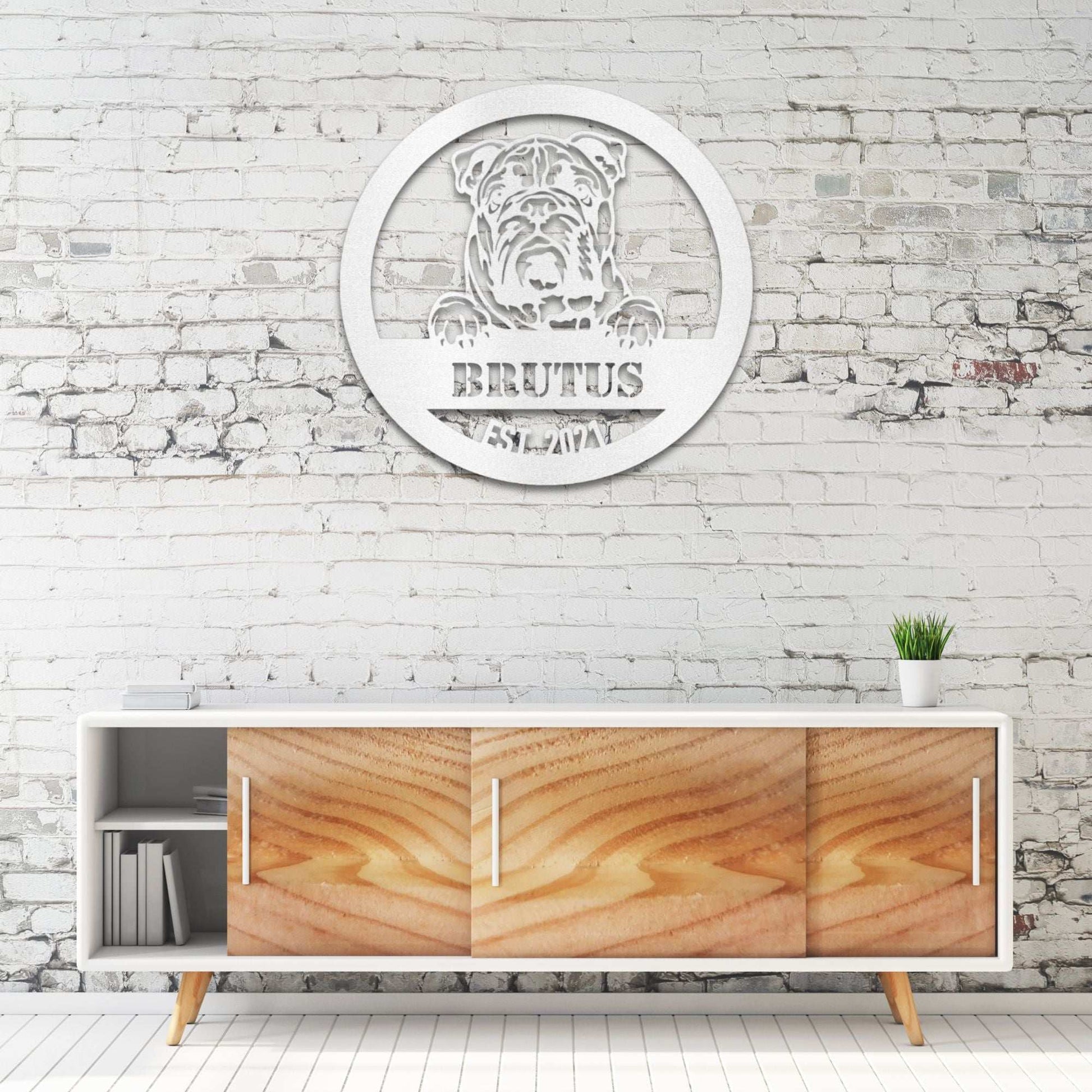 Personalized English Bulldog Metal Wall Art – Custom Dog Name Sign | Barkhaus Metal Company