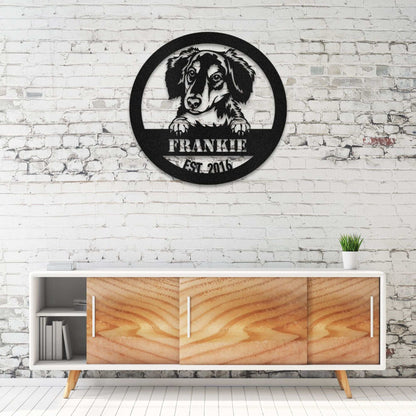 Personalized Long-Haired Dachshund Metal Wall Art – Custom Dog Name Sign | Barkhaus Metal Company