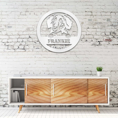 Personalized Long-Haired Dachshund Metal Wall Art – Custom Dog Name Sign | Barkhaus Metal Company