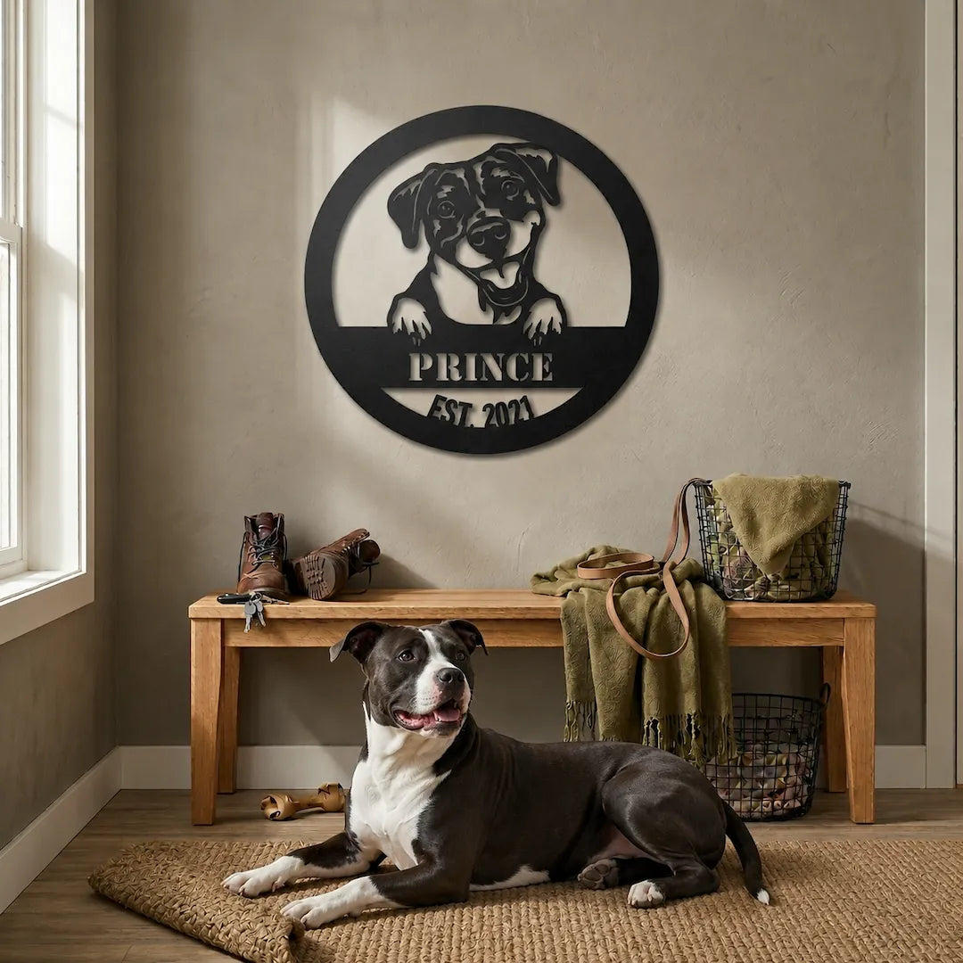 Pit Bull Terrier Personalized Metal Sign - Custom Dog Wall Art Silhouette in - Custom Dog Wall Art