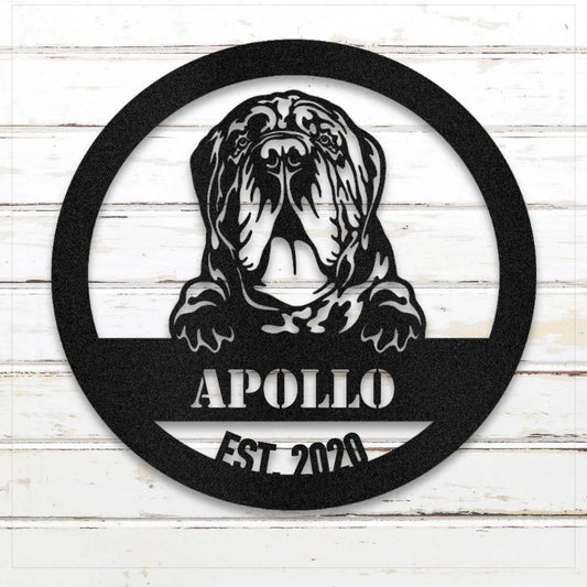 Neapolitan Mastiff Personalized Metal Sign - Custom Dog Wall Art Silhouette in Black - Custom Dog Wall Art