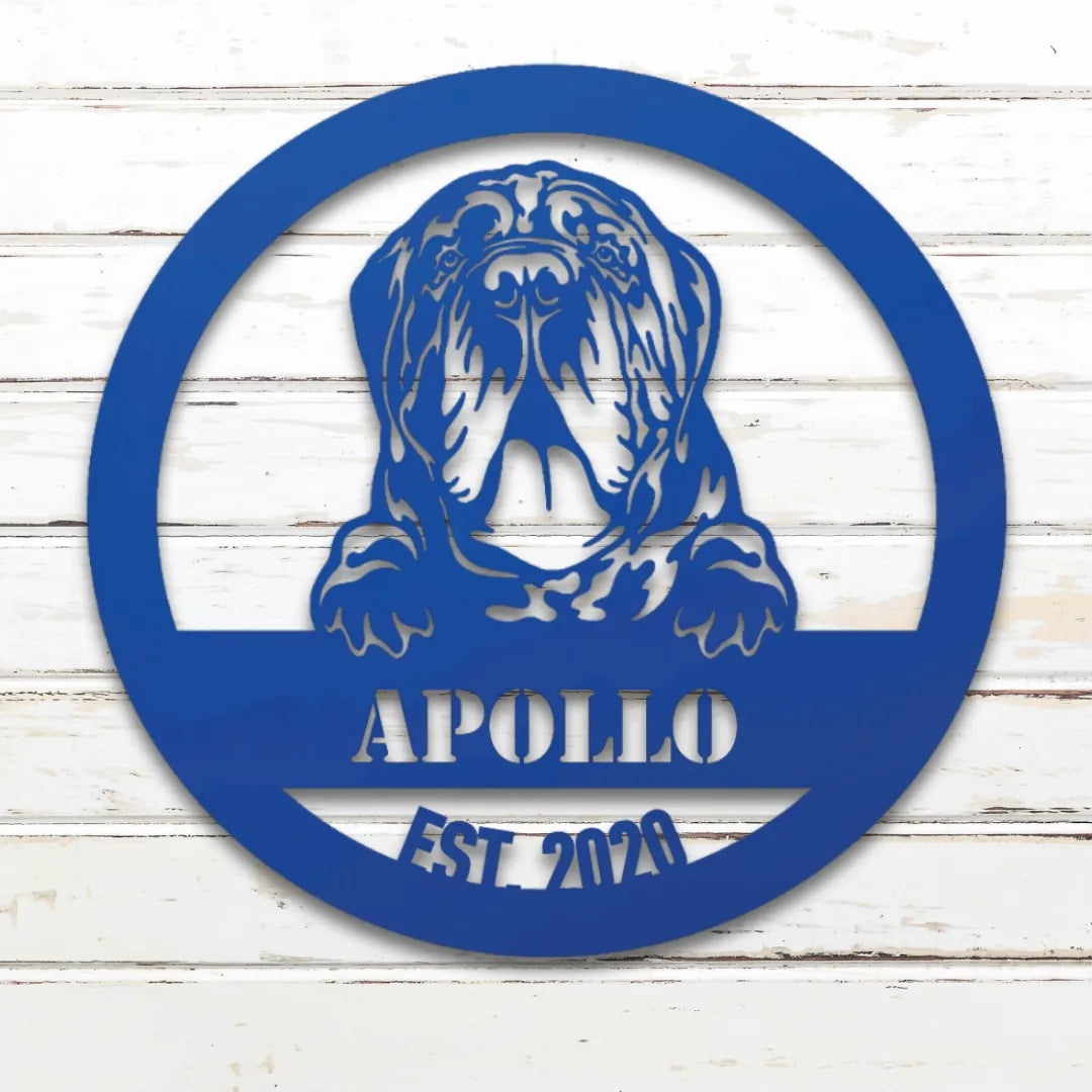 Neapolitan Mastiff Personalized Metal Sign - Custom Dog Wall Art Silhouette in Blue - Custom Dog Wall Art