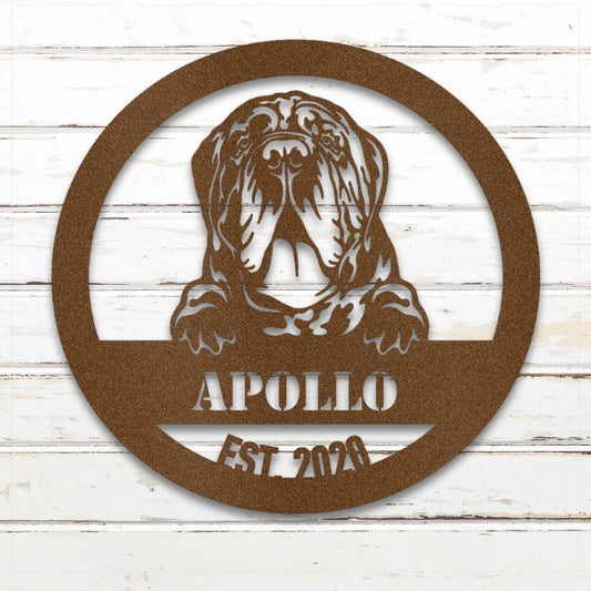 Neapolitan Mastiff Personalized Metal Sign - Custom Dog Wall Art Silhouette in Copper - Custom Dog Wall Art