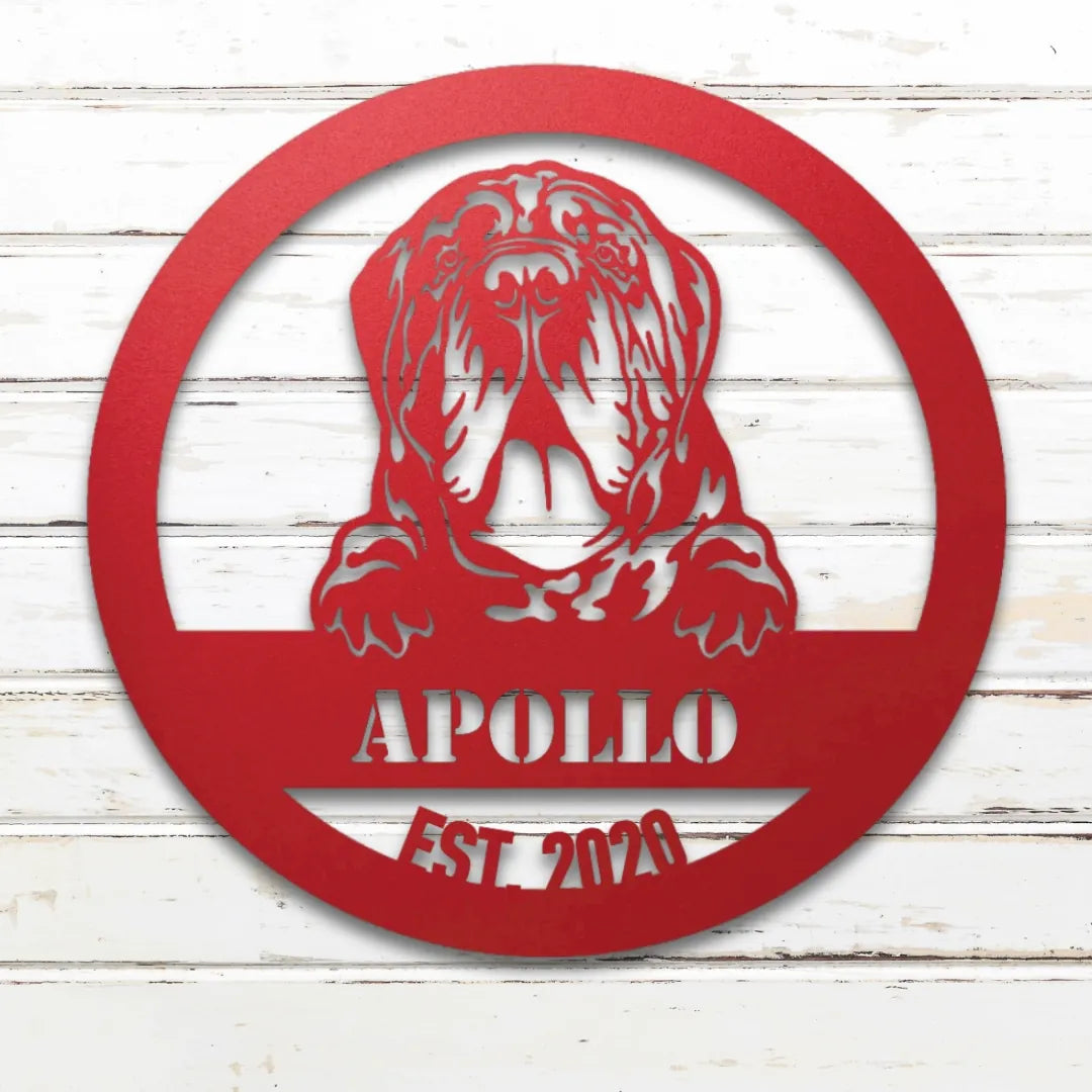 Neapolitan Mastiff Personalized Metal Sign - Custom Dog Wall Art Silhouette in Red - Custom Dog Wall Art