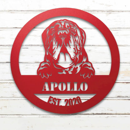 Neapolitan Mastiff Personalized Metal Sign - Custom Dog Wall Art Silhouette in Red - Custom Dog Wall Art