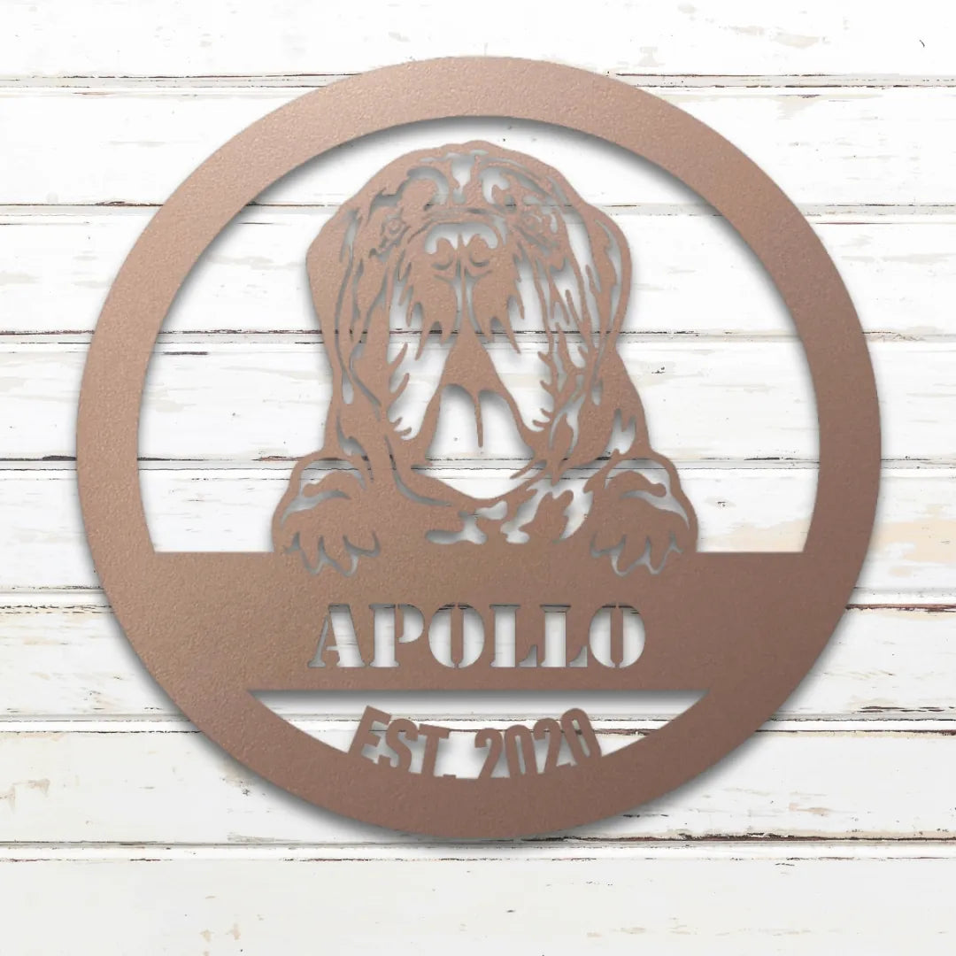 Neapolitan Mastiff Personalized Metal Sign - Custom Dog Wall Art Silhouette in Rose - Custom Dog Wall Art
