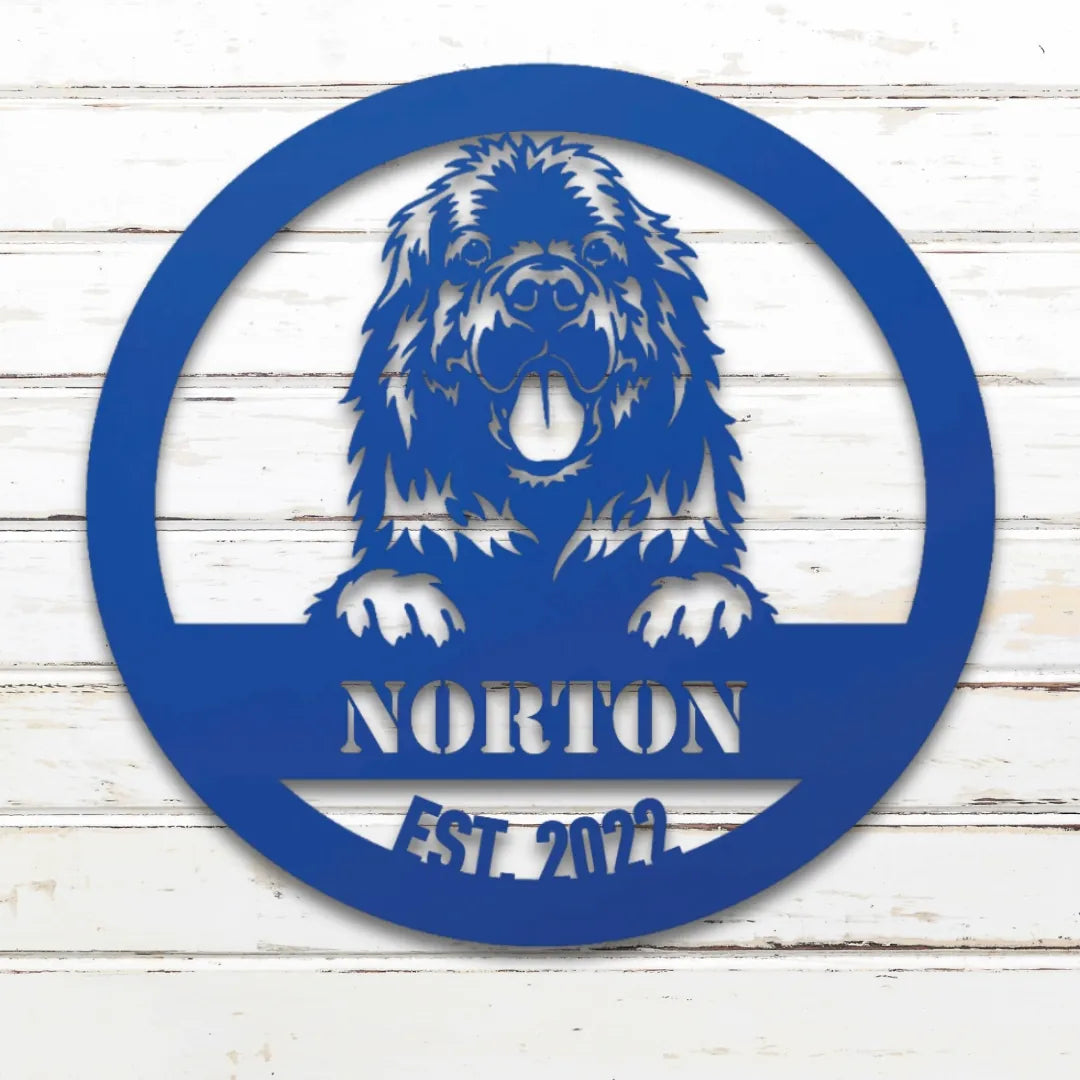 Newfoundland Personalized Metal Sign - Custom Dog Wall Art Silhouette in Blue - Custom Dog Wall Art