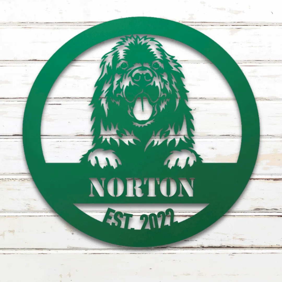 Newfoundland Personalized Metal Sign - Custom Dog Wall Art Silhouette in Green - Custom Dog Wall Art