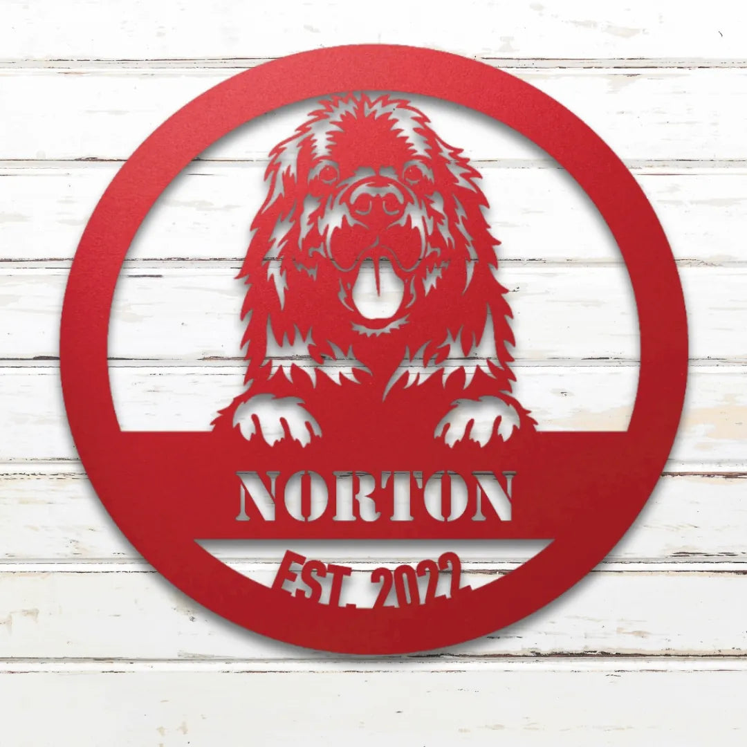 Newfoundland Personalized Metal Sign - Custom Dog Wall Art Silhouette in Red - Custom Dog Wall Art