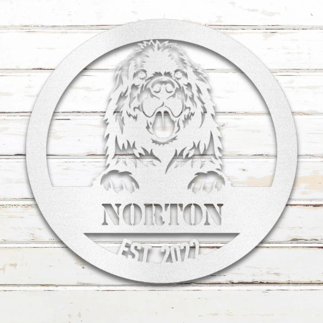 Newfoundland Personalized Metal Sign - Custom Dog Wall Art Silhouette in White - Custom Dog Wall Art