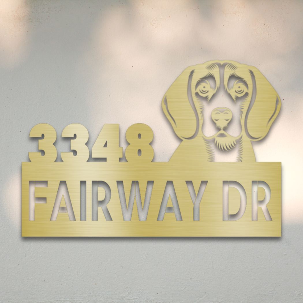 Personalized Beagle Address Sign Gold | Barkhaus Metal Company