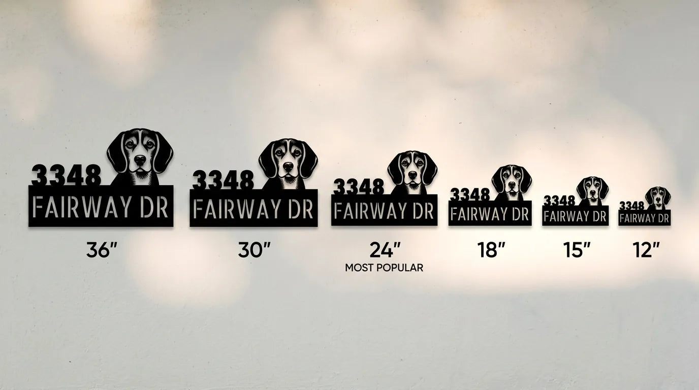 Beagle Personalized Metal House Number Sign Silhouette in - Custom Dog Wall Art