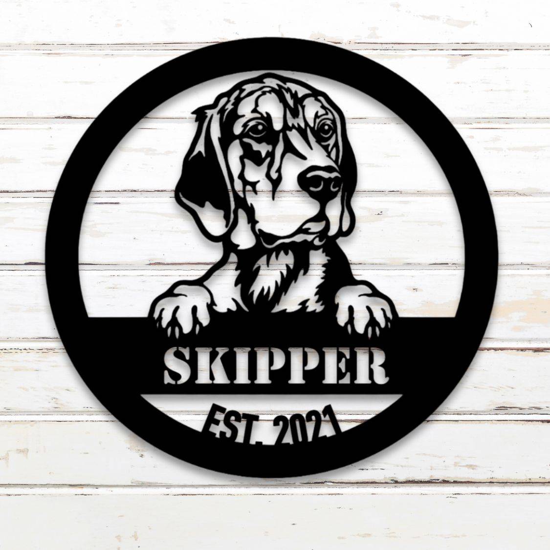 Personalized Beagle Metal Wall Art – Custom Dog Name Sign Black | Barkhaus Metal Company