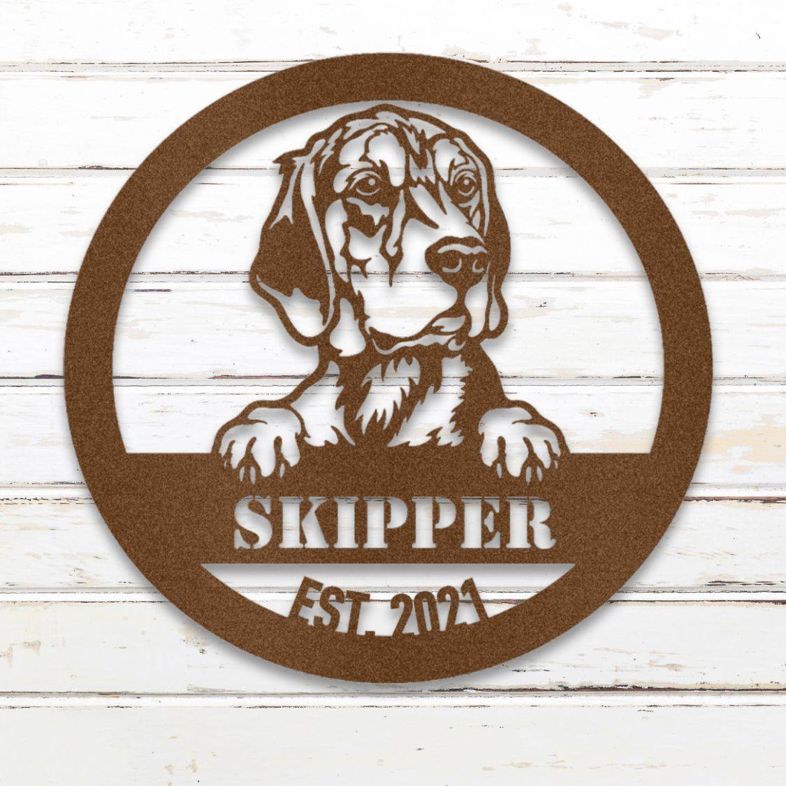 Personalized Beagle Metal Wall Art – Custom Dog Name Sign Copper | Barkhaus Metal Company