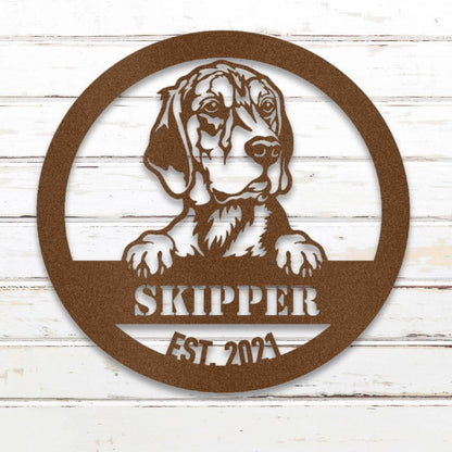 Personalized Beagle Metal Wall Art – Custom Dog Name Sign Copper | Barkhaus Metal Company